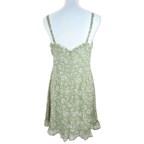 Lush Green Floral Mini Spaghetti Strap Sundress Lined Size L Casual Beach Summer - Picture 2 of 10